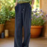 Camille™ | Pantalones de pernera ancha de algodón-lino