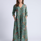 Marina™ | Vestido maxi floral con escote en V y mangas tres cuartos