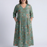 Marina™ | Vestido maxi floral con escote en V y mangas tres cuartos