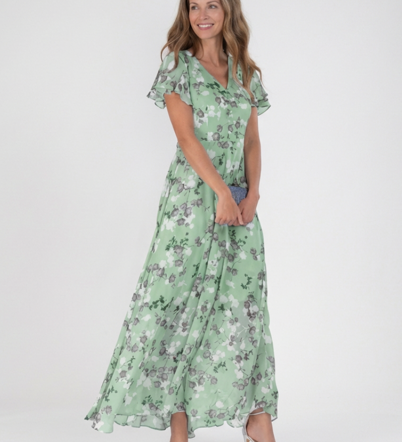 Ismeria™ | Vestido maxi de chifón con estampado floral