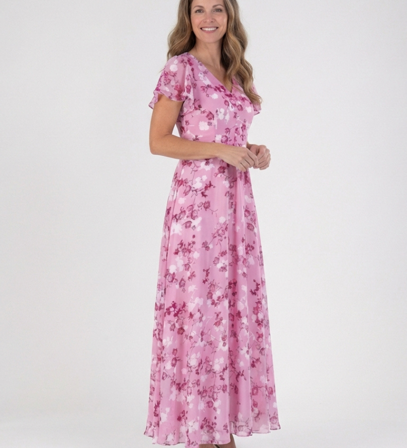 Ismeria™ | Vestido maxi de chifón con estampado floral