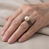 Anillo de oro vintage con perla