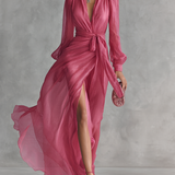 Beatrice™ | Elegante vestido largo de chiffon con escote en V y lazo en la cintura