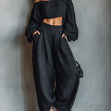 Tess™ | Conjunto de hombros al descubierto con pantalón ancho