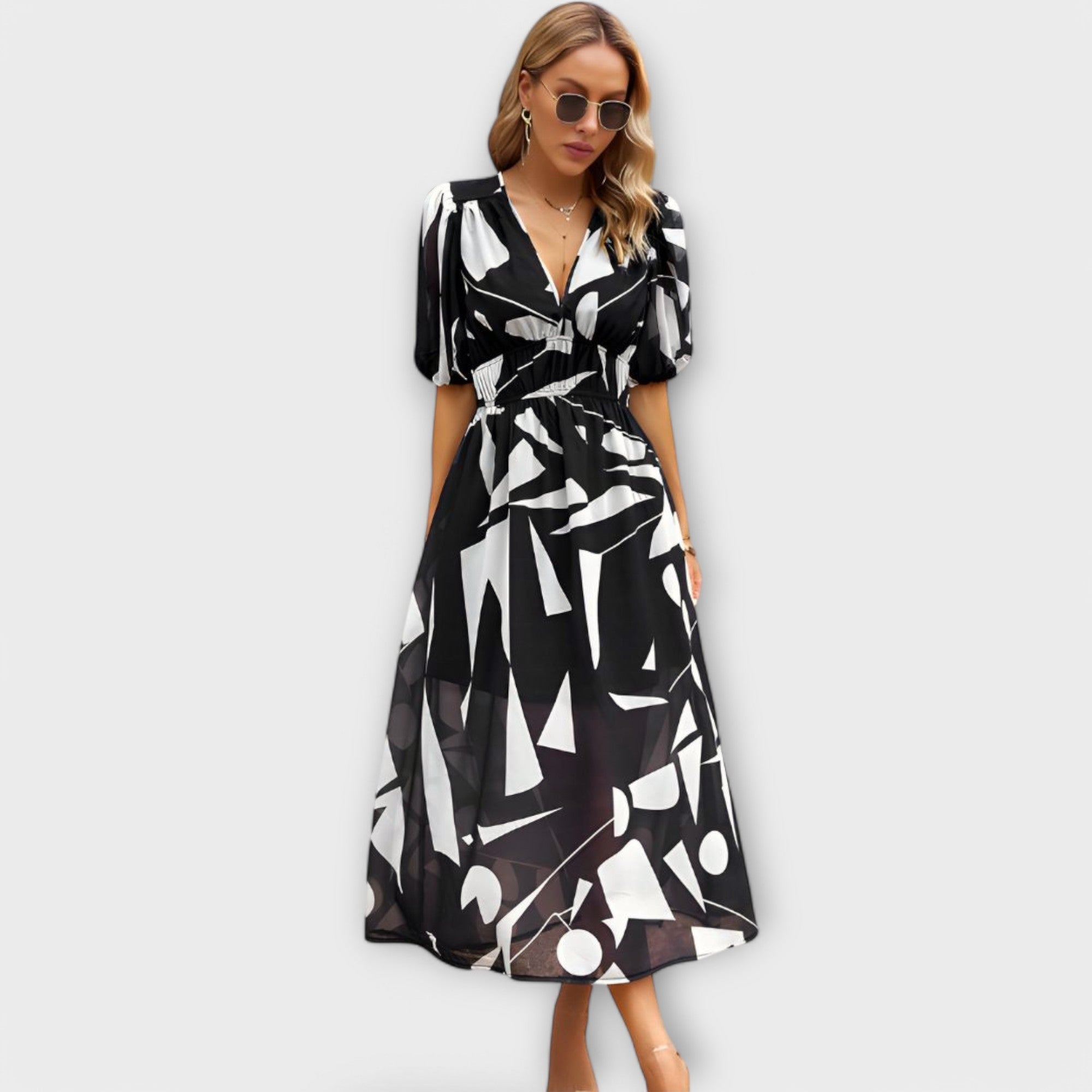 Vestidos maxi abstractos con mangas abullonadas