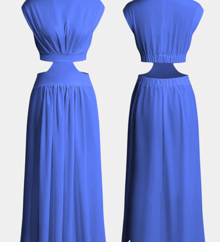 Jocelyn Conjunto Largo Minimalista con Escote Alto y Abertura Lateral