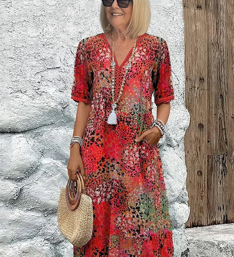Roxanne™ | Vestido midi envolvente floral vibrante
