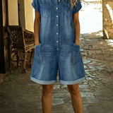 Elvora™ | Mono de denim con cuello y mangas cortas