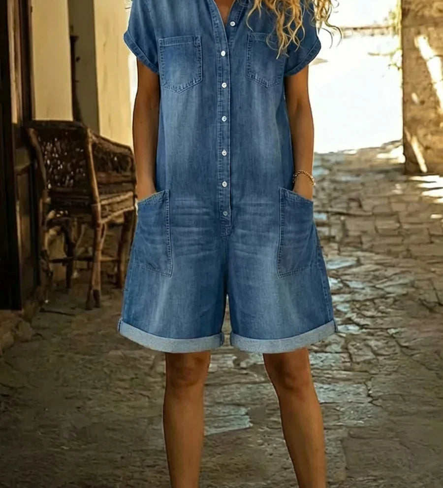 Elvora™ | Mono de denim con cuello y mangas cortas