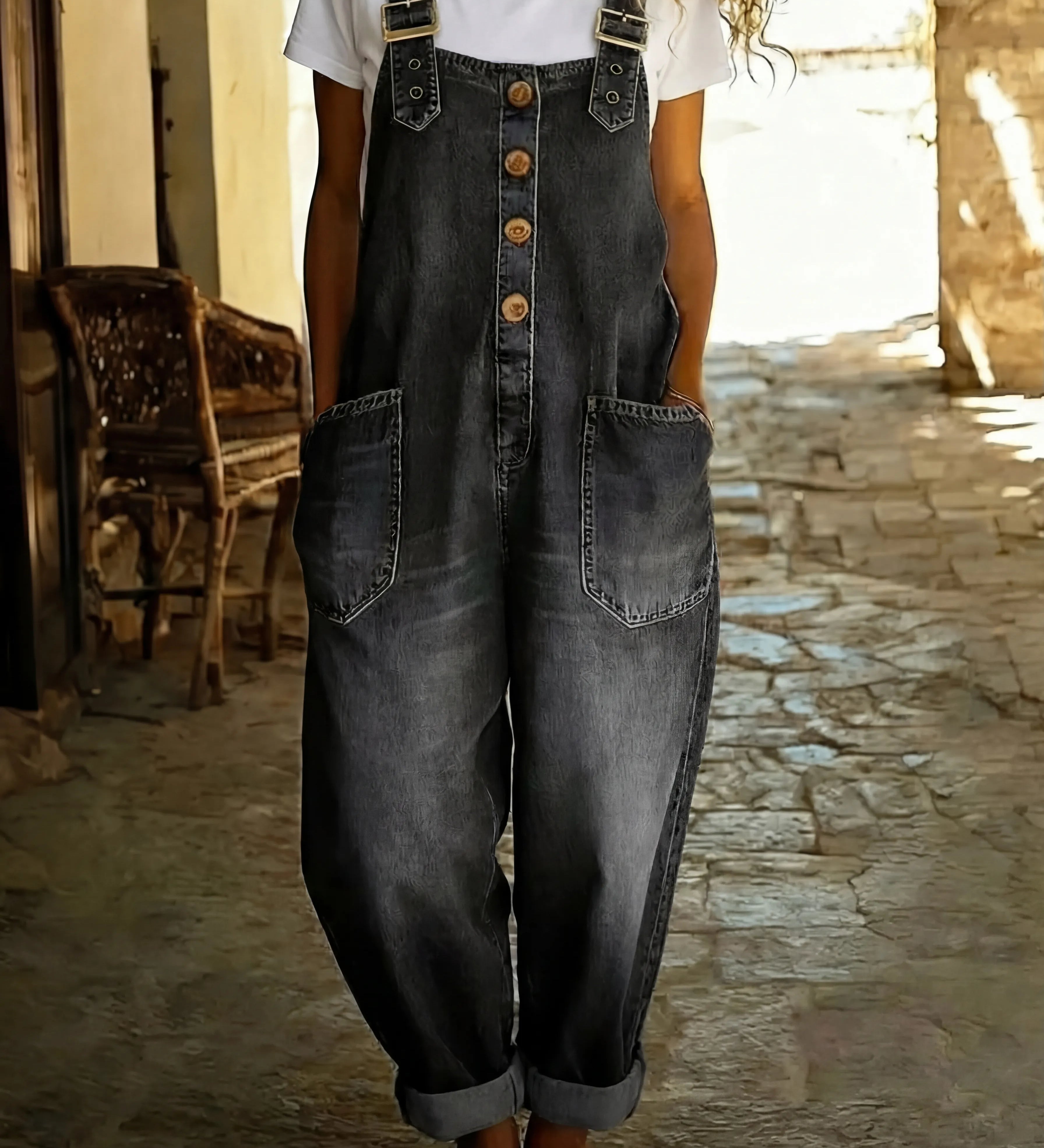 Julia™ | Mono de denim con tirantes ajustables