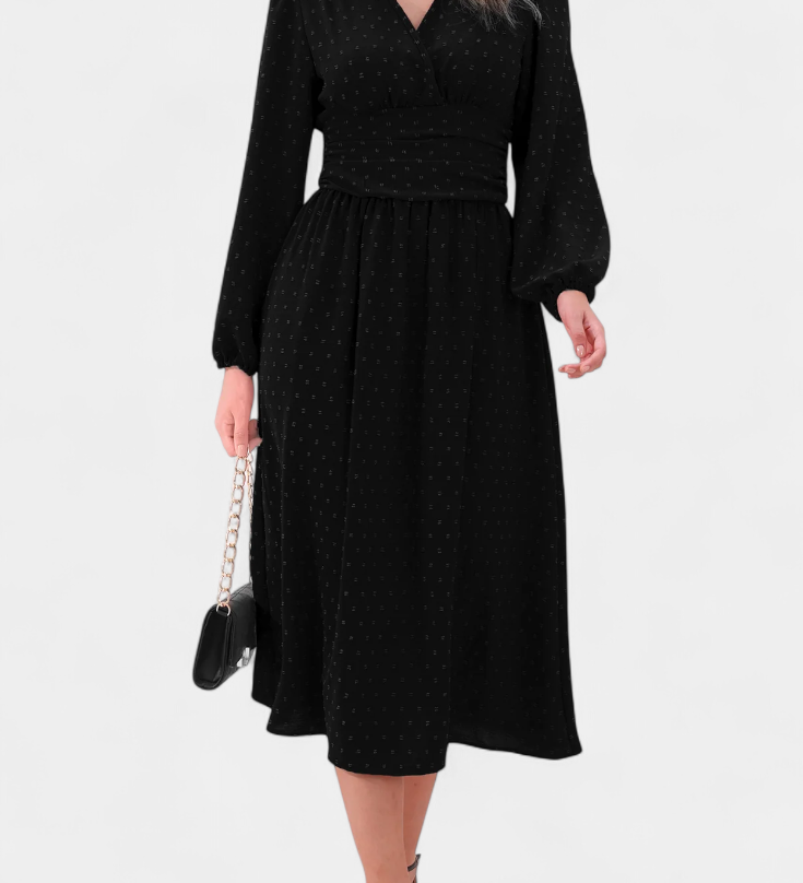 Faela Vestido Midi de Oficina con Lunares Suizos