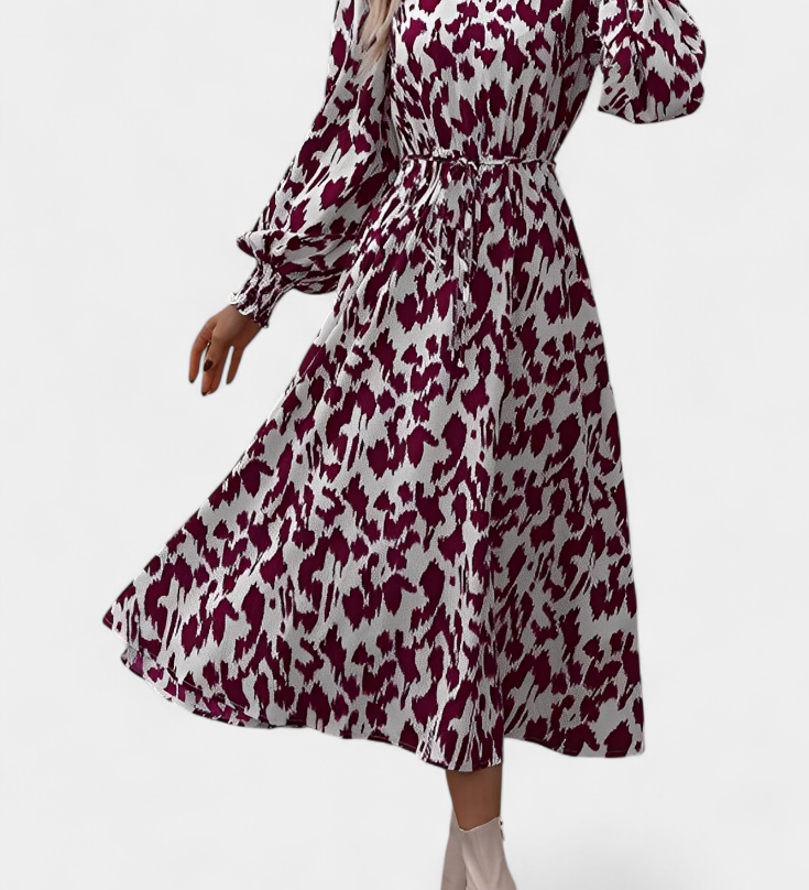 Nerin Vestido A-Line de Leopardo con Cintura Ajustable