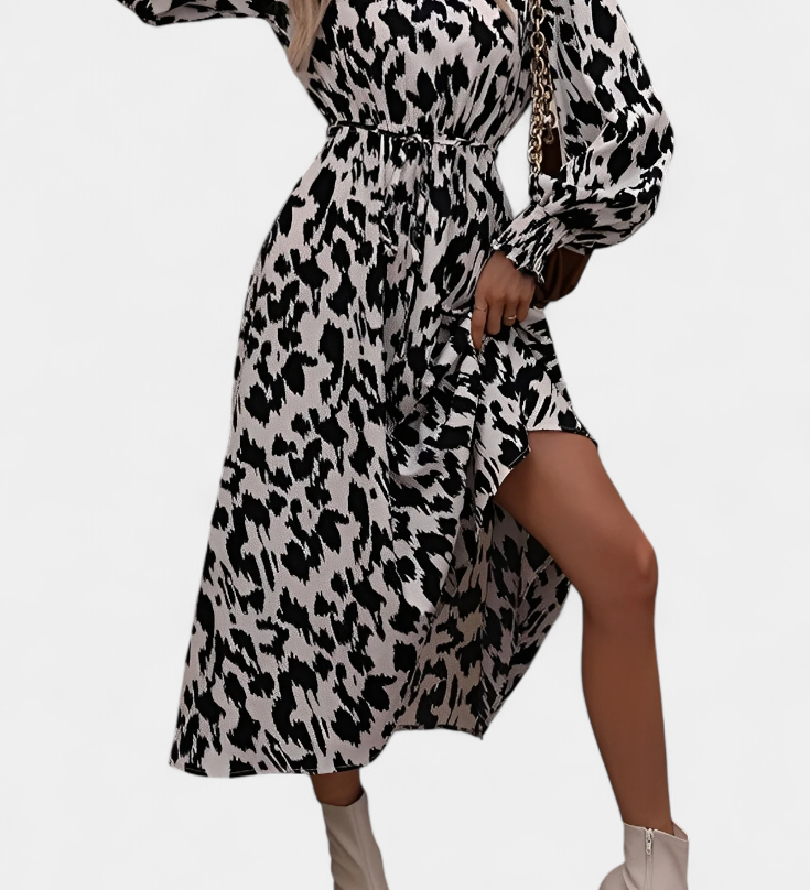 Nerin Vestido A-Line de Leopardo con Cintura Ajustable