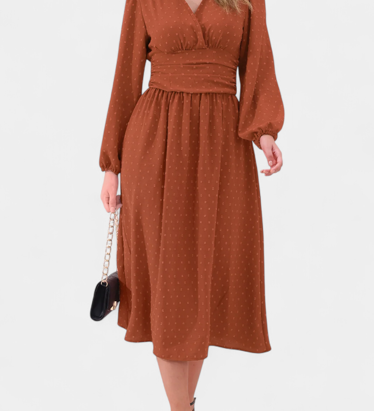 Faela Vestido Midi de Oficina con Lunares Suizos