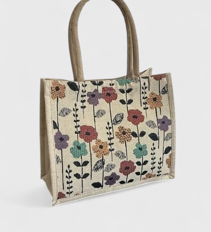 Taila Bolsa de Yute con Estampado Floral y Diseño Ecológico