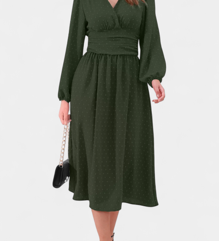 Faela Vestido Midi de Oficina con Lunares Suizos
