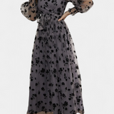 Iolanda Vestido Maxi de Encaje Floral con Mangas de Linterna