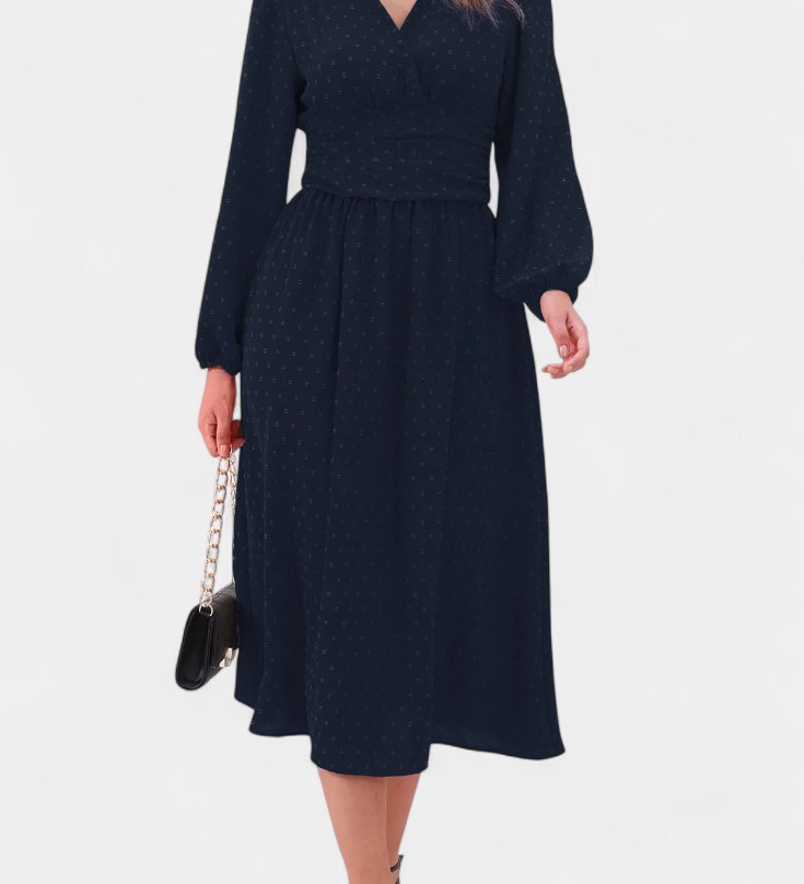 Faela Vestido Midi de Oficina con Lunares Suizos